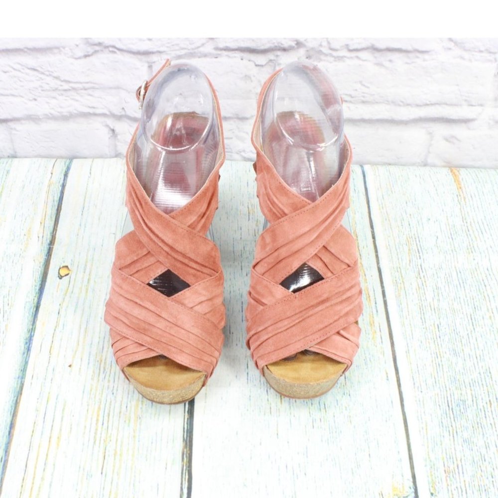 Cordani Pink Coral Strappy Leather Buckle Cork Sole Pump Sandals Size 7 - Picture 5 of 9